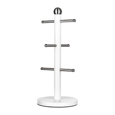 Cream Painted Mug Tree With Chrome Round Ball Base - image 1