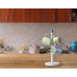 Cream Painted Mug Tree With Chrome Round Ball Base - thumbnail 5