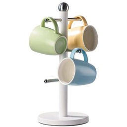 Cream Painted Mug Tree With Chrome Round Ball Base - thumbnail 3