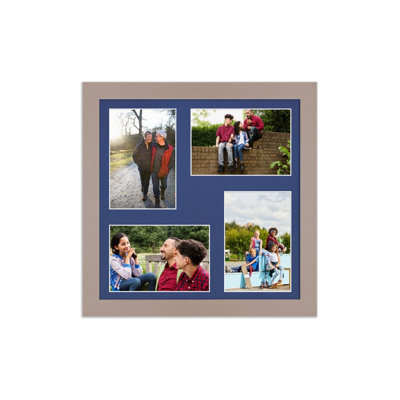 AK Frames 12X12 Rose Gold Modern Multi Photo Frame With Blue Mount - Holds 4 Apertures (4X) 6X4 Photos - image 1