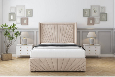 "Sloomy Rutherford Sand Naples Divan Bed Set No Drawers With 54"" Wingback & 12"" Footboard 4' Small Double" - image 1