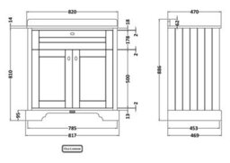 Hudson Reed Floor Standing 2 Door Traditional Vanity Unit With 1 Tap Hole White Marble Top & Square Basin, 860 X 505 mm - thumbnail 3