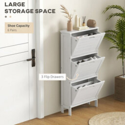 Homcom Narrow Shoe Storage Cabinet With 3 Flip Drawers, White - thumbnail 4
