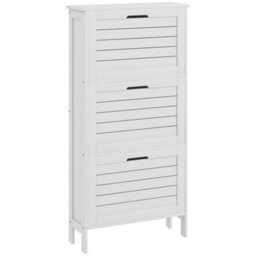 Homcom Narrow Shoe Storage Cabinet With 3 Flip Drawers, White - thumbnail 2