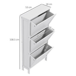 Homcom Narrow Shoe Storage Cabinet With 3 Flip Drawers, White - thumbnail 3