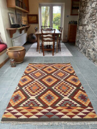 Second Nature Online Alwar Geometric Kilim Rug In Brown Red Orange Design / 180 Cm X 270 Cm - thumbnail 1