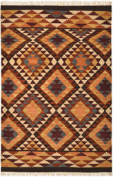Second Nature Online Alwar Geometric Kilim Rug In Brown Red Orange Design / 180 Cm X 270 Cm - thumbnail 5
