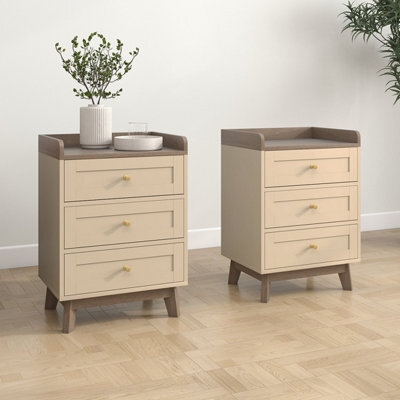 Melody Maison Pair Of Cream & Wood 3 Drawer Bedside Tables - Oswin Range - image 1