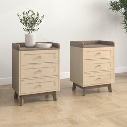 Melody Maison Pair Of Cream & Wood 3 Drawer Bedside Tables - Oswin Range - thumbnail 2