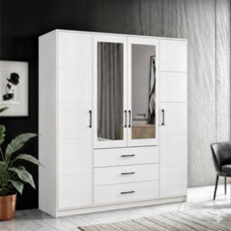 Sliding Wardrobes 4 u LTD Contemporary Four Door Hinged Wardrobe With Mirror And Drawers In White, Artisan And Grey - (White 200Cm) - thumbnail 1