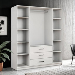 Sliding Wardrobes 4 u LTD Contemporary Four Door Hinged Wardrobe With Mirror And Drawers In White, Artisan And Grey - (White 200Cm) - thumbnail 3