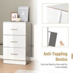 Gainoom 2Pcs 3-Drawer Chest Storage White Cabinet Dresser Night Stand Organizer - thumbnail 8