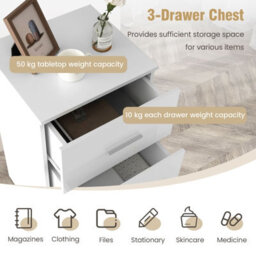 Gainoom 2Pcs 3-Drawer Chest Storage White Cabinet Dresser Night Stand Organizer - thumbnail 9