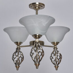 Litecraft Alabaster 3 Light Spiral Semi Flush Ceiling Light - Antique Brass - thumbnail 4