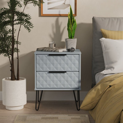 Anzio Matt Denim Blue 2 Drawer Non-Extendable Bedside Table (H)574mm (W)450mm (D)395mm - image 1