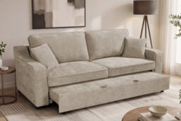 Convertible Beige 3 Seater Sofa Bed For Living Room Nathan - Plush Woven Chenille - Room Delivery - thumbnail 1