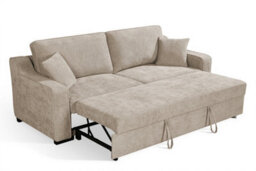 Convertible Beige 3 Seater Sofa Bed For Living Room Nathan - Plush Woven Chenille - Room Delivery - thumbnail 2