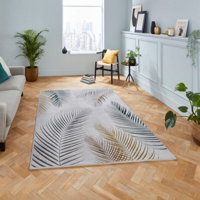 Grey/multi Nature Print Luxurious Modern Easy To Clean Rug For Dining Room-120Cm X 170Cm - image 1