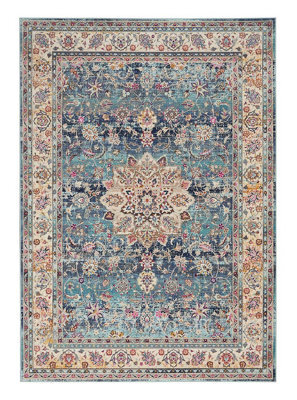 Blue Rug, Stain-Resistant Persian Rug, Floral Luxurious Rug, Traditional Rug For Bedroom, & Dining Room-71Cm X 230Cm (Runner) - image 1