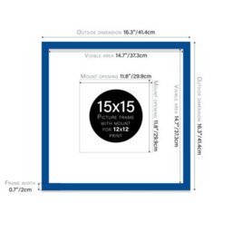 "15X15"" Blue Picture Frame - 15X15"" Square Frame With 12X12"" Mount For 15X15""/12X12"" Pictures Art Deco Style Room Decor, 1 Pack" - thumbnail 2