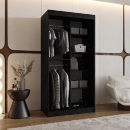 Arte Alabama Black 100Cm Sliding Door Wardrobe With Bold Organised Storage - thumbnail 2