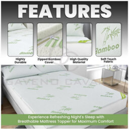 "Gc Gaveno Cavailia Luxury Bamboo 1"" Mattress Topper Double Bed, 2 Cm Extra Soft Anti Allergy Thick Mattress Topper, White" - thumbnail 4