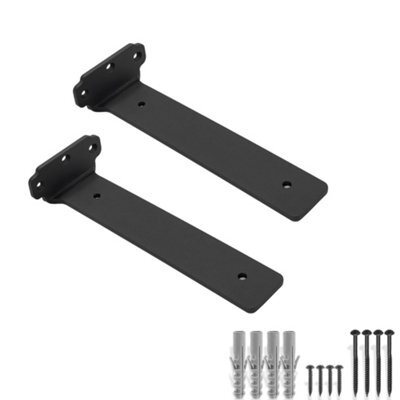 MKGT 2 Pack Floating Shelf Brackets 25 Cm, Heavy Duty Shelf Brackets For Shelves, Black Coated Metal Wall Shelf Support Brackets - image 1
