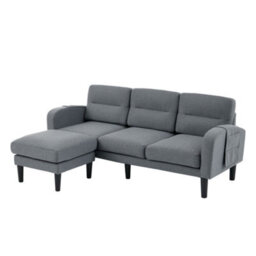 Merax L-Shaped 3-Seater Sofa, Modular Sectional Corner Couch With Reversible Chaise Lounge & Side Pockets, Grey - thumbnail 8