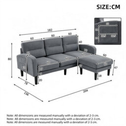 Merax L-Shaped 3-Seater Sofa, Modular Sectional Corner Couch With Reversible Chaise Lounge & Side Pockets, Grey - thumbnail 4