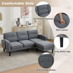 Merax L-Shaped 3-Seater Sofa, Modular Sectional Corner Couch With Reversible Chaise Lounge & Side Pockets, Grey - thumbnail 5