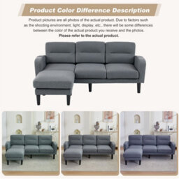Merax L-Shaped 3-Seater Sofa, Modular Sectional Corner Couch With Reversible Chaise Lounge & Side Pockets, Grey - thumbnail 6