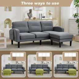 Merax L-Shaped 3-Seater Sofa, Modular Sectional Corner Couch With Reversible Chaise Lounge & Side Pockets, Grey - thumbnail 7