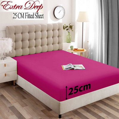 Ameha Pink Fitted Sheet Anti Allergic Extra Deep 25 Cm Bedsheet Double Microfiber Hypoallergenic Durable Bedsheet(137X190Cm) - image 1
