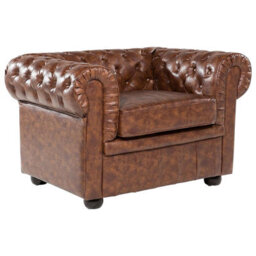 Beliani Armchair Chesterfield Faux Leather Golden Brown