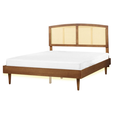 Beliani Bed With Led Rattan Varzy 160 X 200 Cm (Eu King Size) Brown - image 1