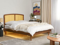 Beliani Bed With Led Rattan Varzy 160 X 200 Cm (Eu King Size) Brown - thumbnail 2