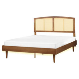Beliani Bed With Led Rattan Varzy 160 X 200 Cm (Eu King Size) Brown - thumbnail 1