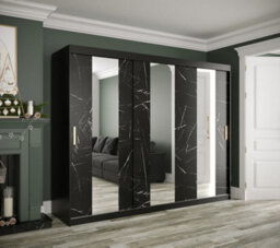 Arte Elegant Black Geneva Sliding Door Wardrobe W2500mm H2000mm D620mm - Mirrored Doors, Gold Handles, Grand Storage - thumbnail 2