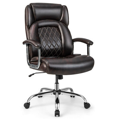 Costway 227Kg Leather Office Chair Adjustable Big & Tall Executive Chair-Coffee - image 1