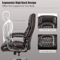 Costway 227Kg Leather Office Chair Adjustable Big & Tall Executive Chair-Coffee - thumbnail 9