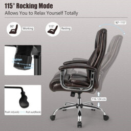 Costway 227Kg Leather Office Chair Adjustable Big & Tall Executive Chair-Coffee - thumbnail 8