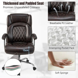 Costway 227Kg Leather Office Chair Adjustable Big & Tall Executive Chair-Coffee - thumbnail 5