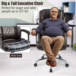 Costway 227Kg Leather Office Chair Adjustable Big & Tall Executive Chair-Coffee - thumbnail 4