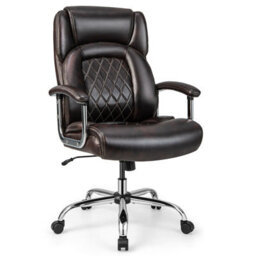 Costway 227Kg Leather Office Chair Adjustable Big & Tall Executive Chair-Coffee