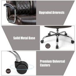 Costway 227Kg Leather Office Chair Adjustable Big & Tall Executive Chair-Coffee - thumbnail 7