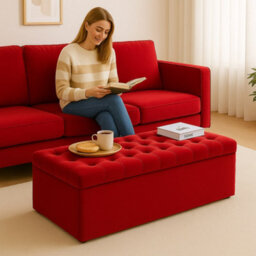 150Cm Chesterfield Ottoman Storage Box- Plush Velvet Shoe Bench - Red Chesterfield Upholstered Blanket Box - thumbnail 3