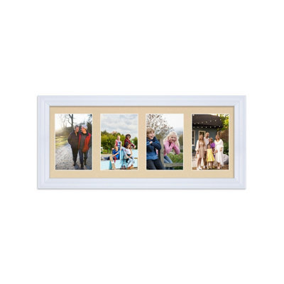 AK Frames 50X20Cm White Classic Multi Photo Frame With Ivory Mount - Holds 4 Apertures (4X) 6X4 Photos - image 1