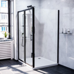 Nes Home Matt Black 1400 X 900mm Shower Sliding Door Frameless Glass Side Panel - thumbnail 3