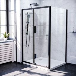 Nes Home Matt Black 1400 X 900mm Shower Sliding Door Frameless Glass Side Panel - thumbnail 1