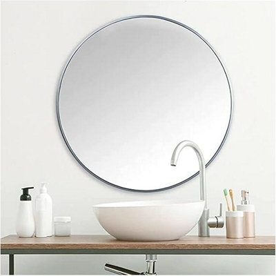 Biznest 40Cm Round Aluminium Frame Wall Mounted Mirror Bathroom Living Room Bedroom Home Décor (Silver) - image 1